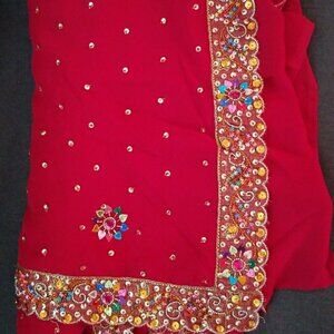 Dark Red (Reddish) Georgette Saree with Sequins and Border work